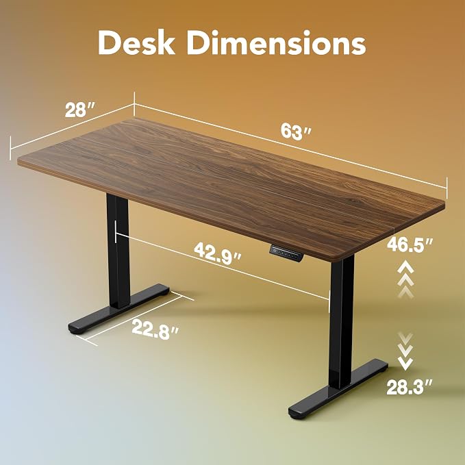 HUANUO 63 x 28 inch Electric Standing Desk Adjustable Height, 4 Memory Height Settings, Sit Stand Up Desk for Home Office & Computer Workstation, Black Walnut - Image 2