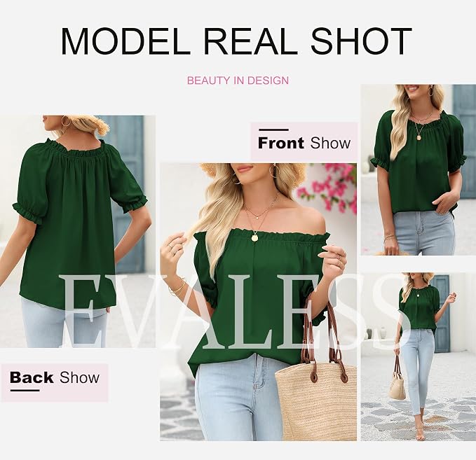 EVALESS Womens Tops Off The Shoulder Blouses for Women Dressy Casual Cute Puff Sleeve T Shirts Fashion 2026 - Image 5