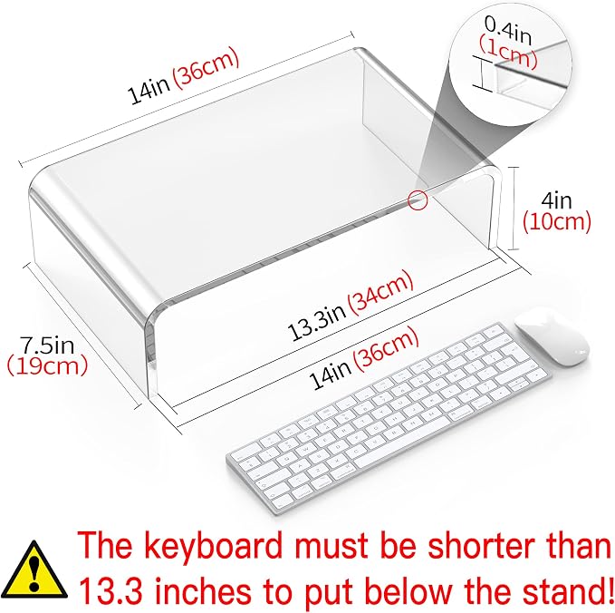 Acrylic Monitor Stand Riser Clear Laptop Stand Riser L14 xW7.5 xH4 | Compatible with All Notebooks and Monitor, Computer Stand for Desk Organizer, White Aesthetic Design, For Office Home iMac - Image 2