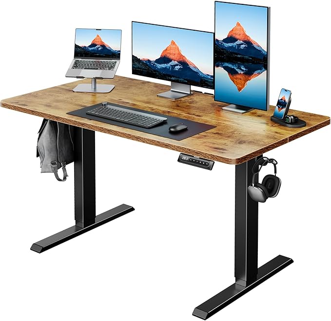HUANUO Electric Standing Desk,47" x 28" Height Adjustable Desk, 4 Memory Height Settings, Sit to Stand Up Desk for Home Office, with Headphone Hook, Cable Manager, Black by HUANUO