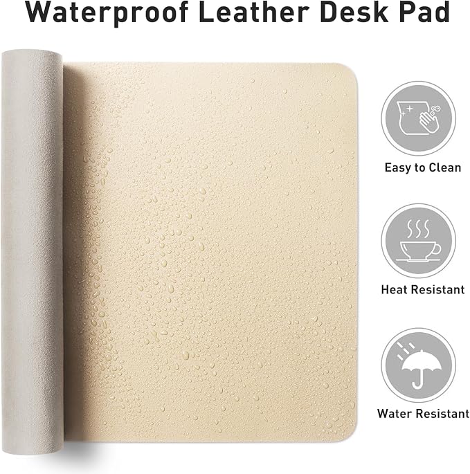 Aothia Faux Leather Desk Mat - Non-Slip PU Leather Desk Blotter, Waterproof Writing Surface, Large Desk Pad for Office & Home (Beige, 55" x 24") - Image 7