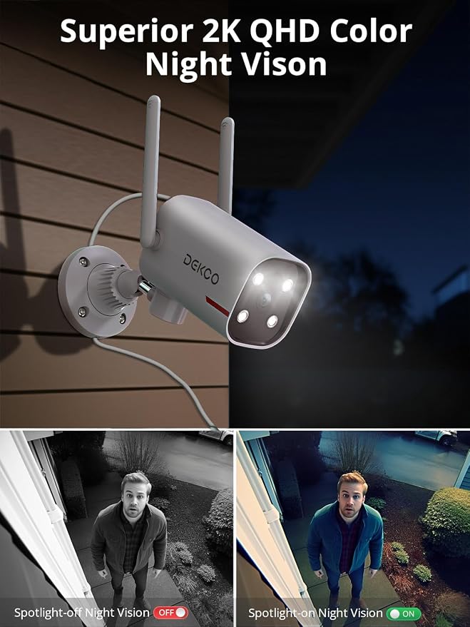 DEKCO 4 Pack Wired Home Camera Outdoor with 2K Color Night Vision, Pan Rotating 180° Security Cameras Support 24/7 Recording, 2.4GHz WiFi, AI Human Auto Tracking, Work with Alexa/Google Assistant - Image 5