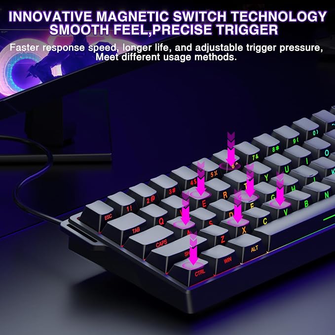 Aula WIN60 HE - 60% Mechanical Gaming Keyboard Wired, Magnetic Switch Hot Swappable, Adjustable Actuation Rapid Trigger Mode, 8000 Hz Polling Rate, RGB Small Keyboard 60 Percent Compact Design for PC - Image 4