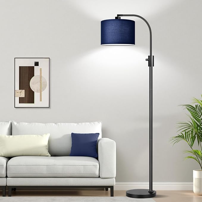 Nintiue Upgraded Modern Arc Dimmable Tall Standing Floor Lamp with Blue Shade, 1200 Lumens LED Bulb Included, for Living & Reading Room, Bedroom, Office & Nursery, Black - Image 5