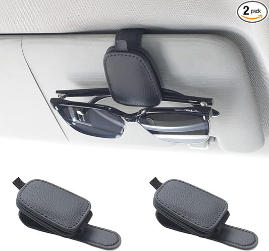 Yuoyar Magnetic Leather Sunglasses Holder for Car, 2 Packs (Black) | Magnetic Car Visor Accessories by YUOYAR