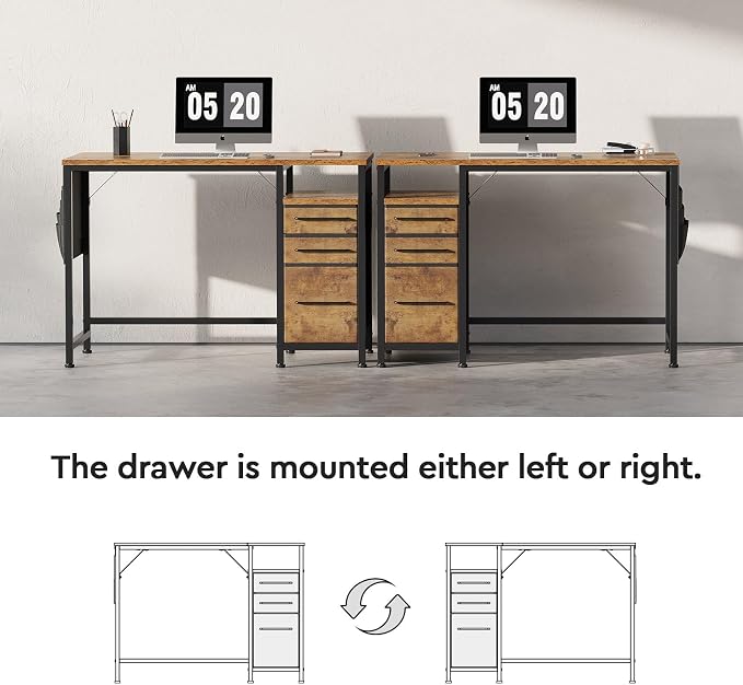 Maihail Small Desk with Drawers, Office Desk with Storage Shelves, Brown2 | 40 Inch Desktop, Metal Frame, 3 Fabric Drawers, Storage Shelves, Computer & Writing Desk, Office Gaming Workstation - Image 5