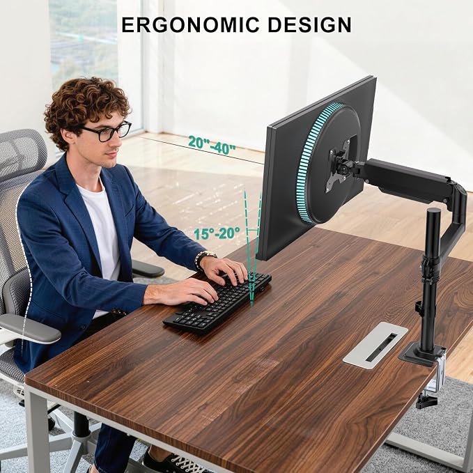 WALI Single Monitor Arm 13-33 Inch, Single Monitor Mount, Vesa Desk Mount up to 19.8lbs Single Monitor Stand with Clamp, VESA 75x75mm or 100x100mm Compatibility(GSDM001), Black - Image 6