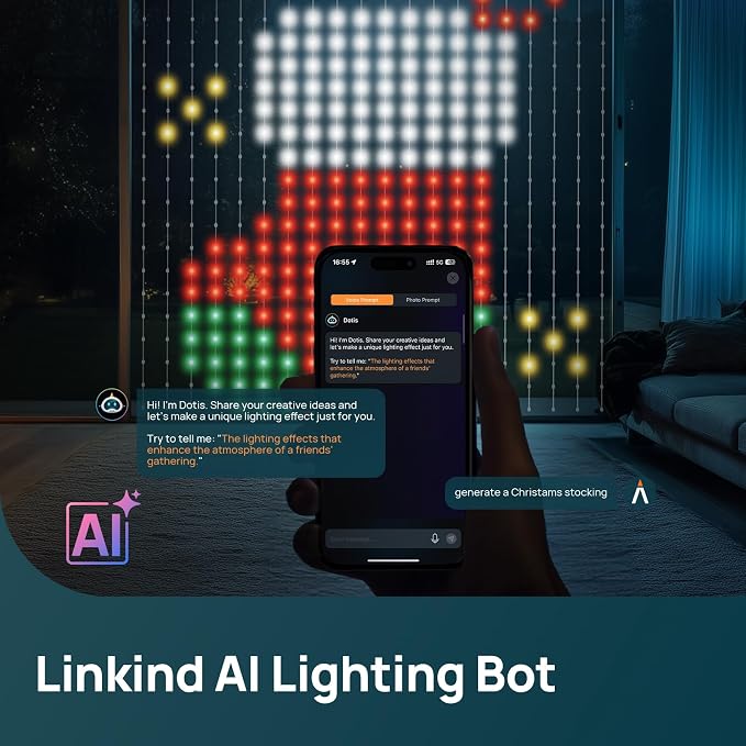 Linkind Smart Curtain Lights - APP Control, AI Pattern GIF Display, Works with Alexa Google Home, 400 LEDs Color Changing Lights Outdoor Indoor Fourth of July American Flag Lights, 4.9×4.5ft - Image 5
