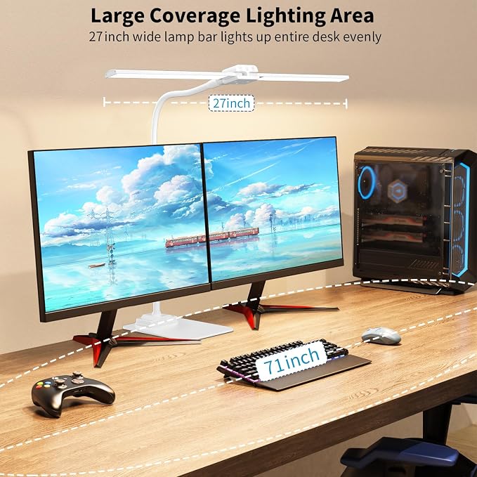 KableRika Desk Lamp Double Light: Bright Led Desk Lights for Home Office - Eye Care Reading Table Lamps with Base - Dimmable Desktop Lighting for Computer Monitor Study Drafting - Image 3