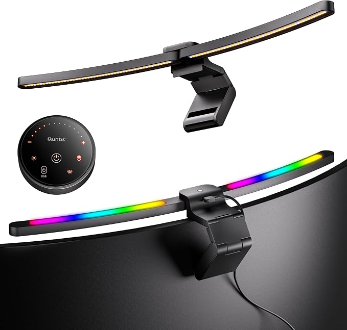 Quntis Curved Monitor Light Bar 15 RGB Backlight for 34"+ Screens, Computer Bar Lights Foldable Dual Light with Color Temperature Brightness Stepless Dimming, No Glare Desk Lamp for Home Office Gaming by Quntis