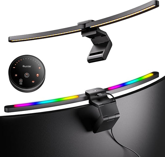 Quntis Curved Monitor Light Bar 15 RGB Backlight for 34"+ Screens, Computer Bar Lights Foldable Dual Light with Color Temperature Brightness Stepless Dimming, No Glare Desk Lamp for Home Office Gaming by Quntis