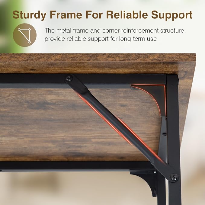 BestOffice Sturdy Desk Computer Desk Home Office Desk Small Desk Multi-Function Writing Table Student Art Modren Simple Style PC Wood and Metal Desk Workstation (39 inch, Vintage) - Image 6