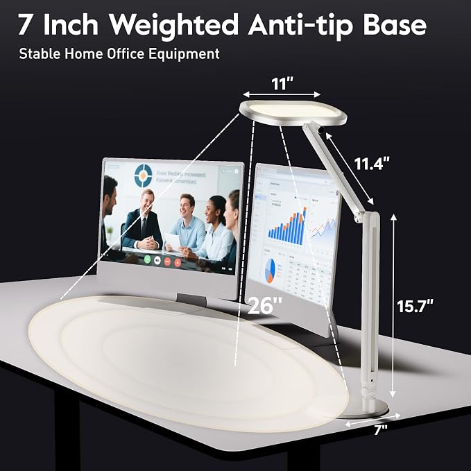 LitONES Premium LED Desk Lamp, Dual-Sided Soft Lighting with Knob Remote | Eye-Caring Diffused Light for Home Office, Video Conferencing, Zoom, Reading, Study, Craft, Stepless Dimming & Color, Memory - Image 6