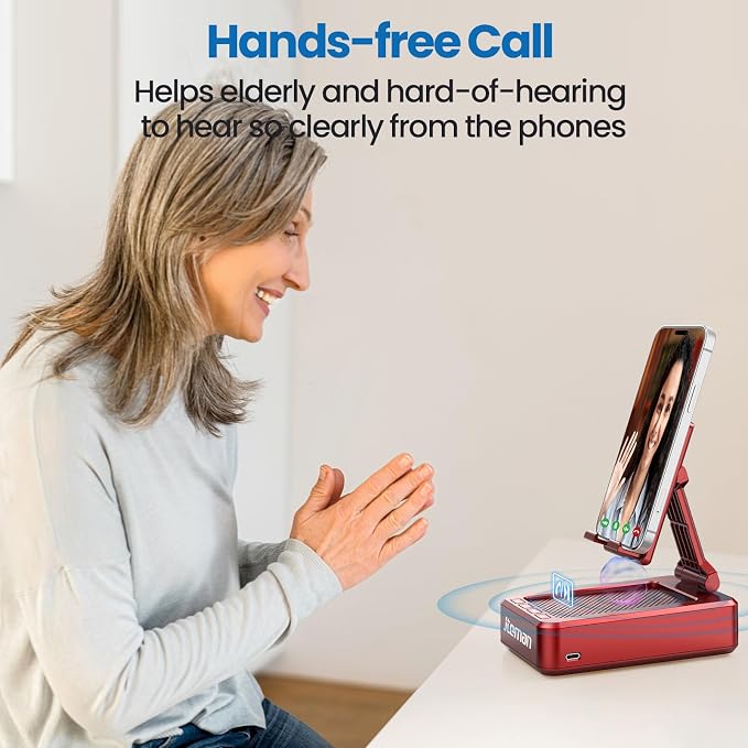 JTEMAN Portable Phone Stand with Speaker Bluetooth Wireless,Gifts for Men Women,Birthday for Women,Kitchen Gadgets for Men,Phone Holder for Desk - Red - Image 5
