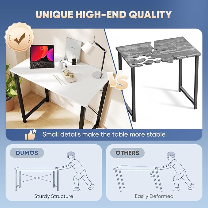 DUMOS 32 Inch Small Computer Desk, Gaming Desks for Home Office Bedroom | Modern Study Writing Work Table, Craft PC Desk Simple Workstation with Reinforcement Structure, Black and White - Image 4