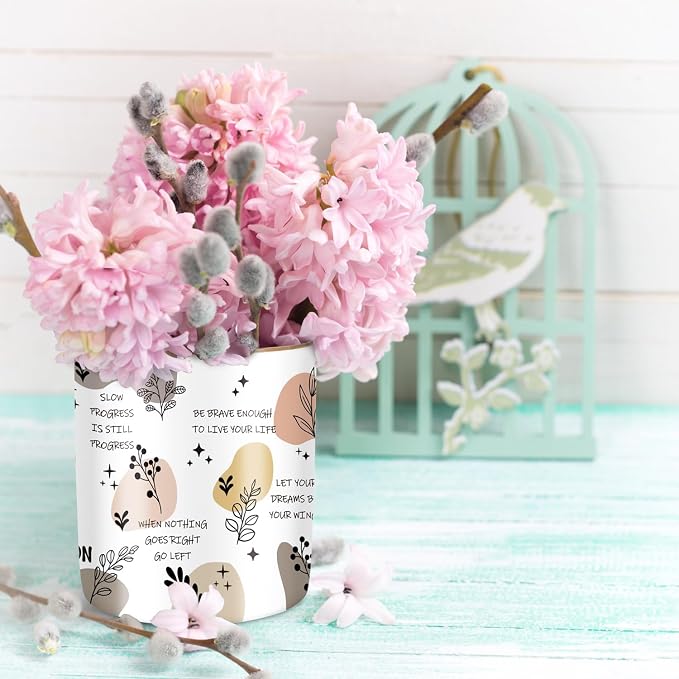 Cute Desk Pencils Pen Holder, Pencil Cup Holder for Desk, Ceramic Desktop Storage Pen Pencil Organizers Stationery Supplies for Office, Home, Words Pattern - Image 6
