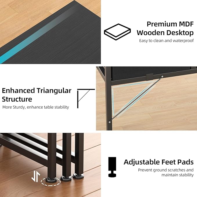 CAIYUN Computer Office Desk for Small Space with Fabric Drawers, Home Office Desk for Bedroom with Side Pocket and Hook, 31 Inch Kid’s Desk, Writing Desk, Study Table and Work Desk, Black - Image 5