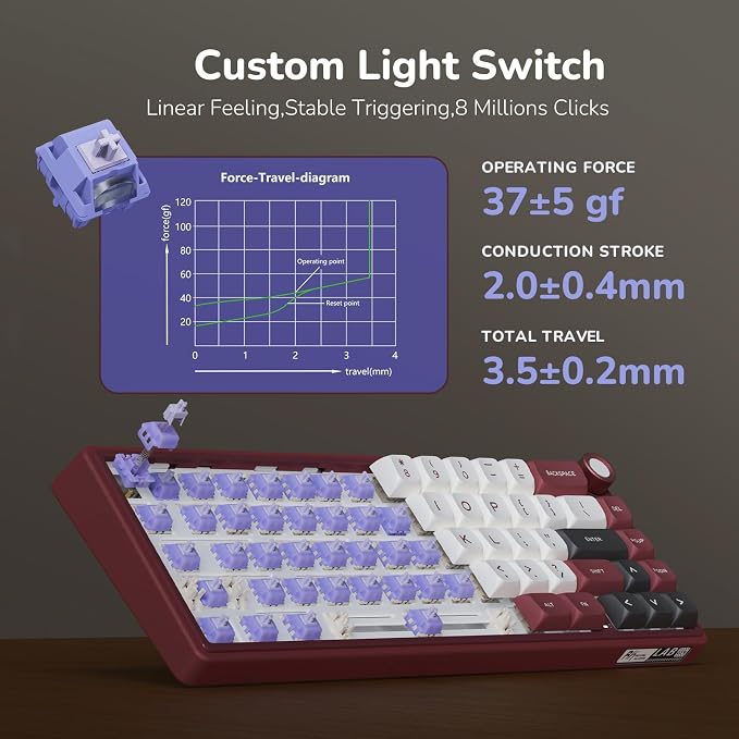 RK ROYAL KLUDGE R65 Wired Mechanical Keyboard with Volume Knob, 60% Percent RGB Backlit Gaming Keyboard Gasket Mount with PBT Keycaps, MDA Profile, QMK/VIA, 66 Keys Hot Swappable Light Switch, Red - Image 7