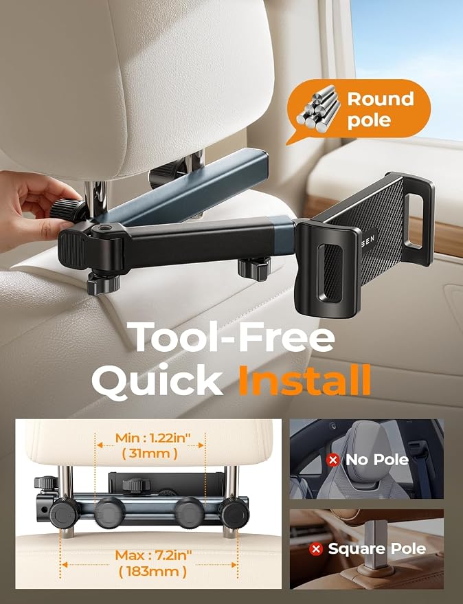 LISEN for iPad Holder Car Tablet Mount, Road Trip Essentials Toddler Kids Travel Gifts, Car Accessories for Women Interior Organizer Mens Truck 3in1 Tablet Holder for Car Camping Back Seat Headrest - Image 5