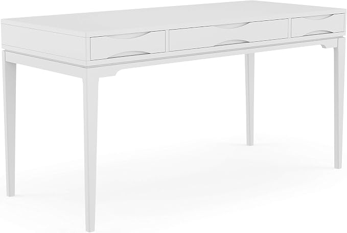 SIMPLIHOME Harper Desk - 60 Inch Wide Solid Wood Writing Desk in White, Mid-Century Modern Home Office Computer Table for Workspace or Study with 2 Drawers and Flip-Down Keyboard Tray by SimpliHome