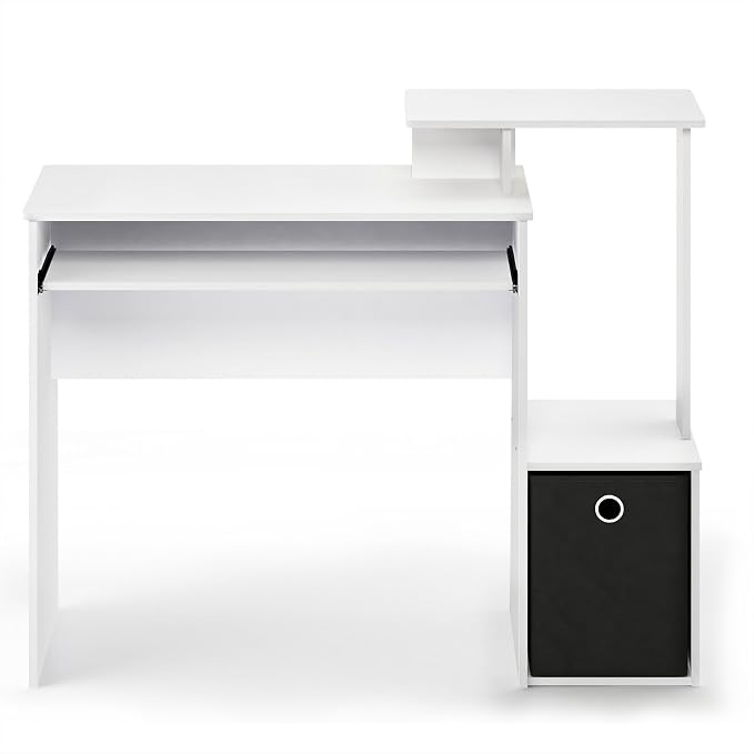 Furinno ECON Desk, 40" Wide Gaming Desk with Keyboard Tray, Computer Desk, Office Desk with Side Shelves and Storage Bin for Home Office, Plain White - Image 9