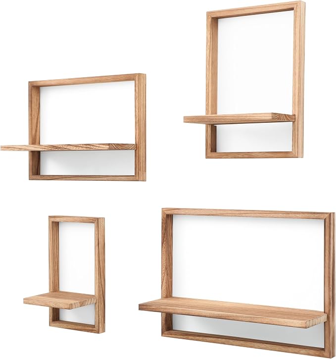 PHOENANCEE Square Floating Shelves,Framed Wall Shelf Decorative Set of 4,Modern Plants Hanging Display Art Decor Storage for Livingroom Bedroom Bathroom Farmhouse,Home Light Wood,Carbonized Black - Image 8