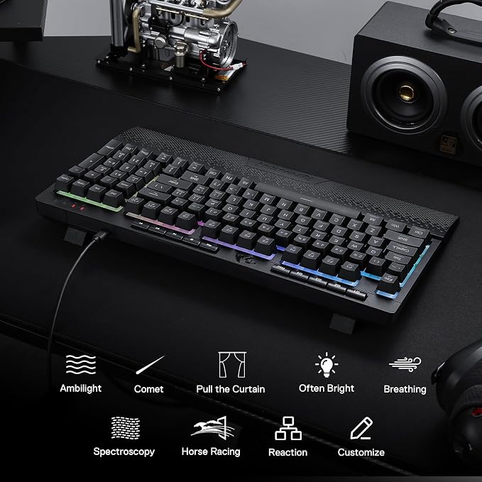 Redragon K515 Shiva Wired RGB Membrane Gaming Keyboard, 98 Keys Mechanical-Feel Keyboard w/Smooth Linear Switch, On-Board Macro & Dedicated Multimedia Keys, Detachable Wrist Rest, Software Supported - Image 7