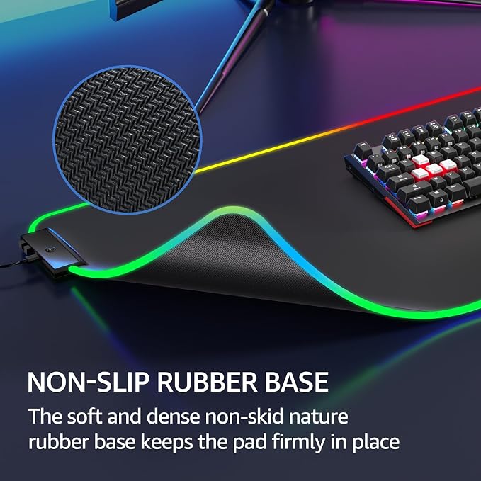 KTRIO RGB Large Gaming Mouse Pad, 31.5 x 11.8 in, RGB Black, XL | Smooth Micro-Weave Surface, RGB Lighting Design, Non-Slip Rubber Base, Durable Stitched Edges, Office & Home Use - Image 4
