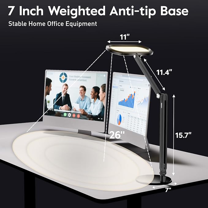 LitONES Premium LED Desk Lamp, Dual-Sided Soft Lighting with Knob Remote | Eye-Caring Diffused Light for Home Office, Video Conferencing, Zoom, Reading, Study, Craft, Stepless Dimming & Color, Memory - Image 6