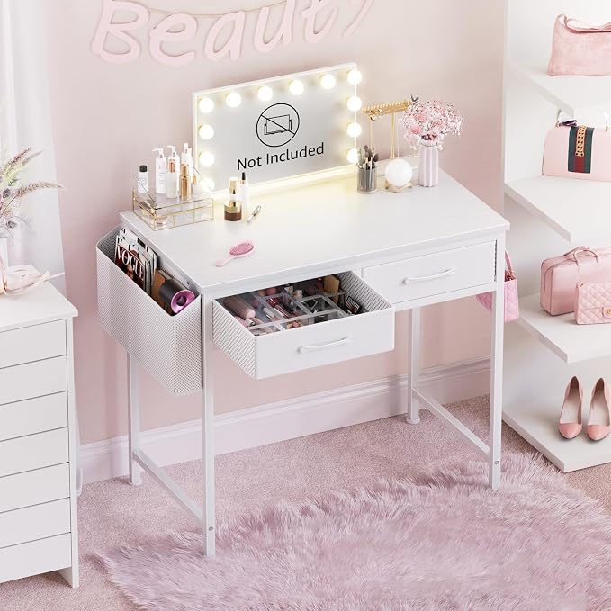 DLisiting 32 Inch Small White Desk with 2 Drawers, Study Writing Computer Desk with Storage Drawer for Bedroom Home Office, Vanity Table Without Mirror for Girls Small Spaces - Image 5