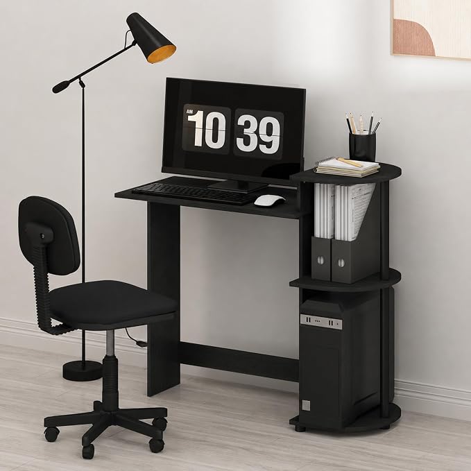 Furinno Compact 29-Inch Black Computer Desk, Gaming Desk with Shelves, Office Desk with Book Shelf, for Home Office, Study Room, Dorm, Bedroom, Dark Americano by Furinno-FitsYourSpaceFitsYourBudget