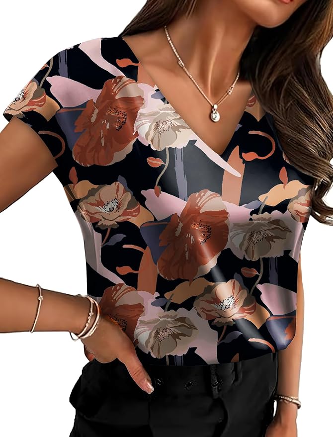 WIHOLL Womens Satin Summer Tops Cap Short Sleeve Blouses V Neck Shirts Business Casual Outfits Fashion Clothing 2026 - Image 2