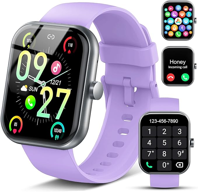 Smart Watch for Men Women (Answer/Make Call), 1.83" HD Touchscreen Fitness Tracker, 110+ Sport Modes, Fitness Watch with Heart Rate/Sleep Monitor/Step, IP68 Waterproof Smartwatch for Android,Purple by Coucur