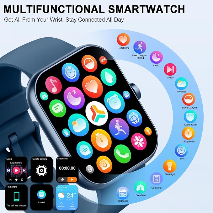 Smart Watch for Men Women (Answer/Make Call), 1.96"HD Smartwatch with Heart Rate/Sleep Monitor/Pedometer, 113+ Sports Modes, New Fitness Watch IP68 Waterproof, Activity Tracker for Android iOS-Blue - Image 3