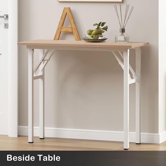 Need Small Computer Desk 31.5 in Folding Home Office Table Pink Oak | White Frame Writing Gaming Work Table/Sturdy Foldable Study Table for Small Space/Dormitory, No Assembly Required - Image 8