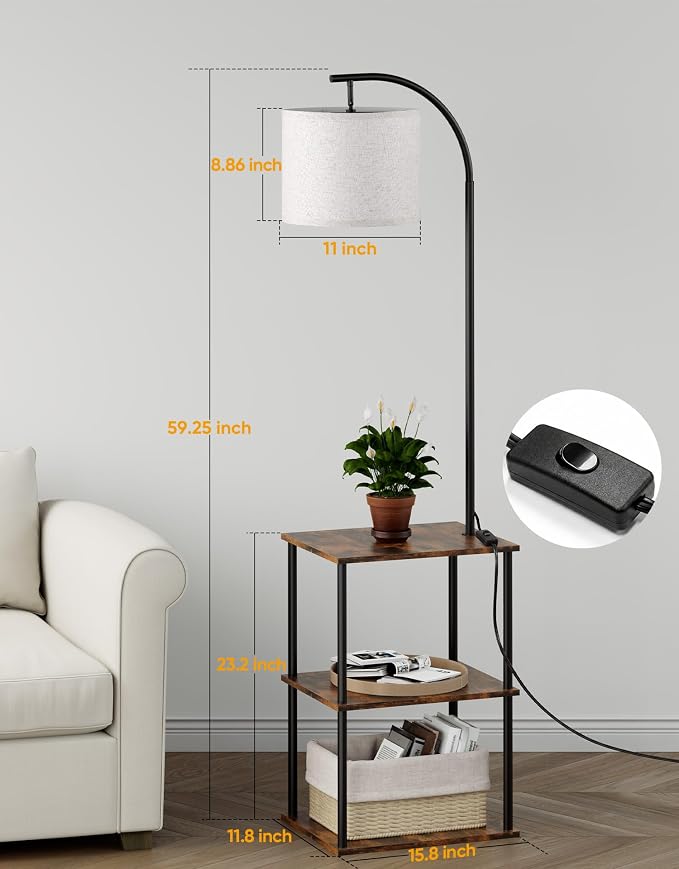 PARTPHONER Floor Lamp with Table, Night Stand with Lamp, Narrow Side Table with 3CCT LED Bulb, Small Coffee Table, Modern End Table with Storage Shelves for Living Room Bedroom Home Décor - Image 4