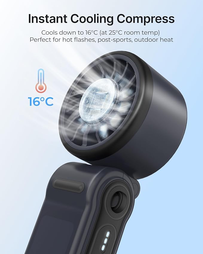 EasyAcc Portable Handheld Turbo Fan with Ice Cooler, 5000mAh High Speed Personal Turbo Fan Rechargeable, Powerful Mini Personal Ice fan for Travel Essentials, Beach Makeup, Gifts for Men Women - Image 2
