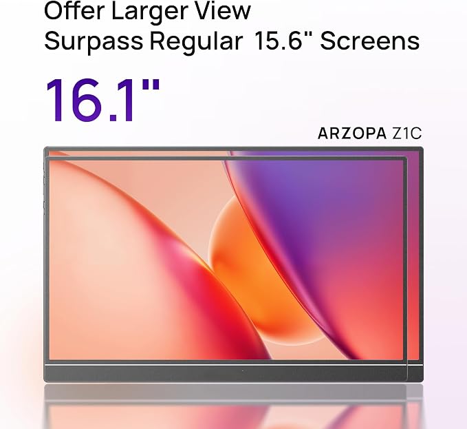 ARZOPA 16.1" Portable Monitor, 100% sRGB FHD 1080P Kickstand Portable Laptop Monitor High Color Gamut Display IPS Eye Care Screen for High-end Office & Entertainment -Z1C - Image 3