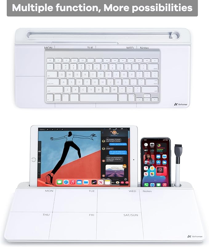 Varhomax Glass Weekly Dry Erase Desk White Board, Desktop to Do List Planner Whiteboard Calendar with Storage Caddy Memo for Home and Office, White - Image 5