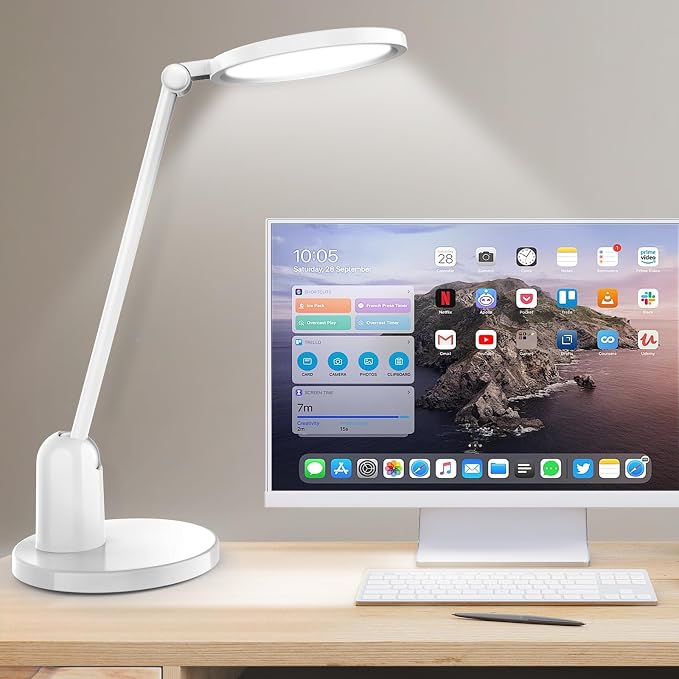 Kitloo Desk Lamps for Home Office with Stable Base, 1000LM Ultra Bright Eye-Caring Desk Light, 3000K-6000K Dimmable Table Lamp with Stepless Dimming & Timing Function for Work, Reading, Bedroom by IndoorLight