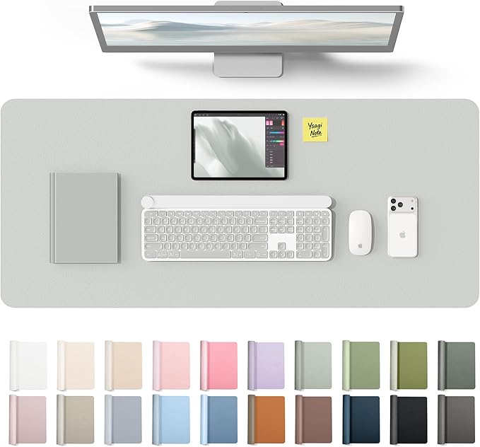 YSAGi Leather Desk Protector, Office Mat, Large Mouse Mat, Non-Slip PU Leather Blotter, Laptop Desk Mat, Waterproof Writing Pad for Office and Home(Light Grey, 42" x 17.2") by YSAGi