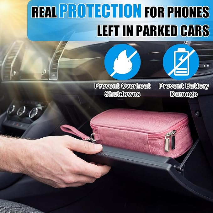 Phone Cooler Bag for Beach, Portable Phone Cooling Pouch with 2 Reusable Ice Packs, Keeps Cool in Extreme Heat for Car Pool Hiking, Extends Battery Life, Fits All Smartphones(Pink,Fabric) - Image 6