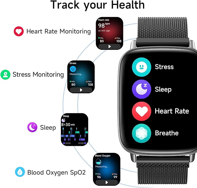 Smart Watch for Women, 1.85" HD Smartwatch Compatible iPhone/Samsung/Android (Answer/Make Calls), 100+ Sport Modes Fitness Tracker with Heart Rate/Sleep/SpO2 Monitor, IP68 Waterproof, Metal Band - Image 3