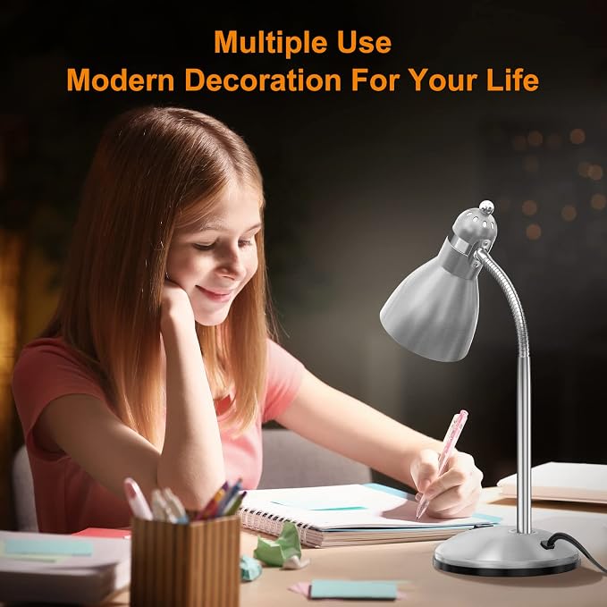 LEPOWER Metal Desk Lamp, Adjustable GooseNeck Reading Light for Bedroom | Compact & Sturdy, Space-Saving for Bedside & Dorm, E26 Table Lamp, Eye-Caring, Ideal for Study, Office, Back to School - Image 7