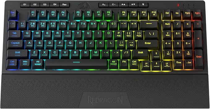 Redragon K515 PRO Shiva RGB Wireless Membrane Gaming Keyboard, 98 Keys Mechanical-Feel Keyboard w/Smooth Linear Switch, On-Board Macro & Multimedia Keys, Detachable Wrist Rest, Software Supported - Image 9
