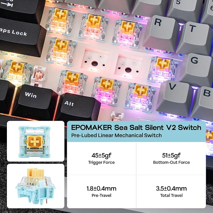 EPOMAKER TH108 PRO Full Size Mechanical Keyboard with Screen & Knob, Wireless Gaming Keyboard with 10000mAh, Creamy Gasket, Hot Swap, Custom Driver, RGB Backlight (Black, Sea Salt Silent) - Image 6