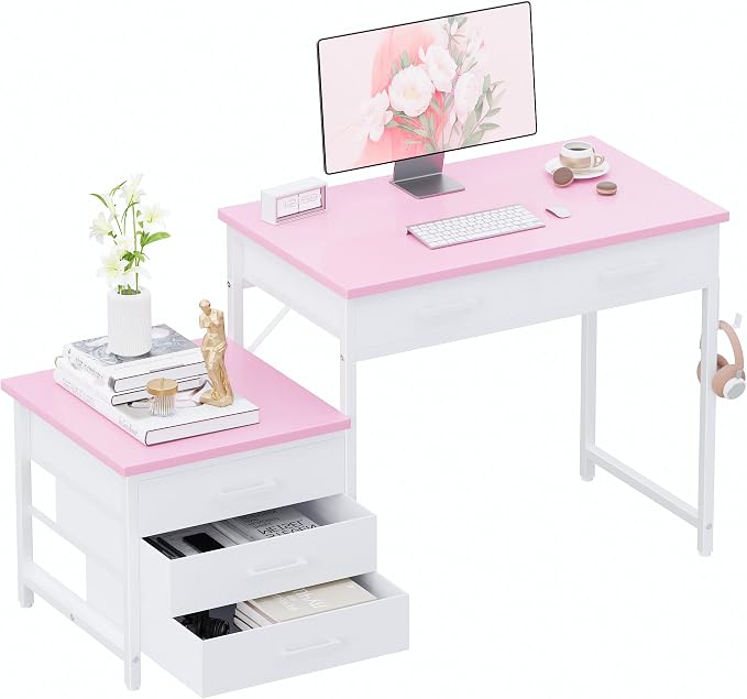 Pamray 47 inch Computer Desk with 5 Drawers and Printer Space for Office | Ample Storage, Space-saving, Easy Assembly, Sturdy, Suitable for Home Office, Study and Writing, Bedroom and Dorms by PAMRAY