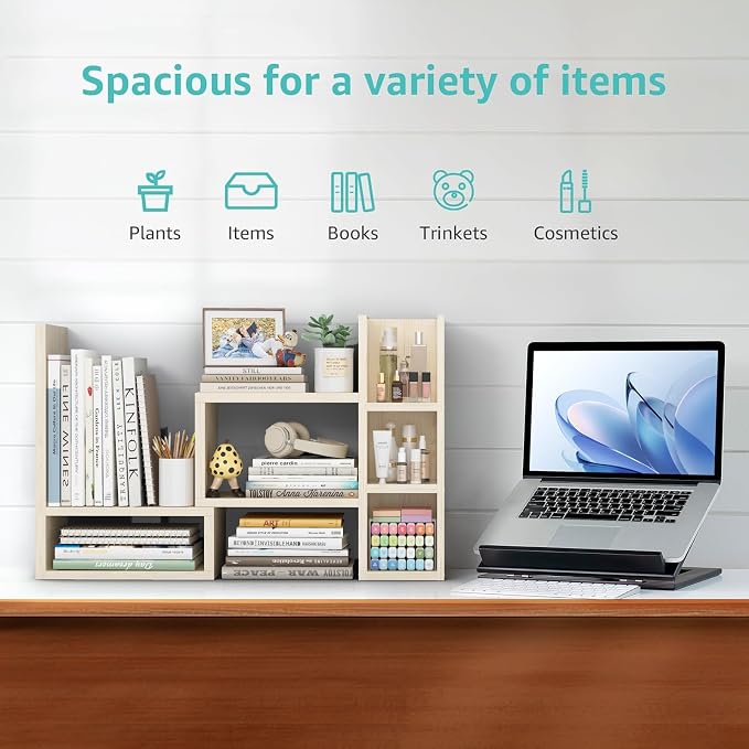 NUTIKAS Desk Shelves Desktop Organizer Shlef - Natural Wood Tone Office Organization for Top of Desk Organizers and Accessories Corner Bookshelf Table Top Shelving Small Hutch Decorations for Office - Image 5