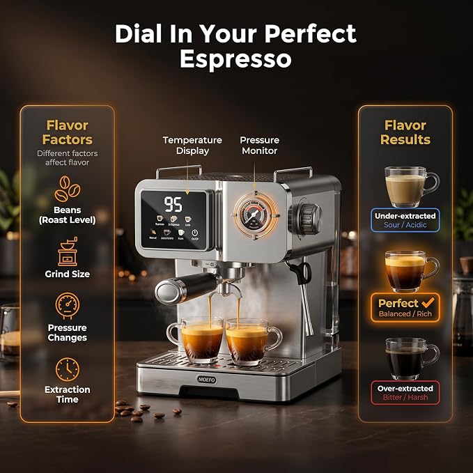 58mm Espresso Machine with Milk Frother, 20 Bar Semi-Automatic Coffee Maker, Visual Pressure Gauge & Touchscreen LCD Display, Professional Home Espresso Machine for Latte & Cappuccino, Silver - Image 7