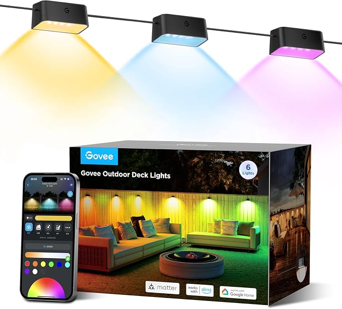 Govee RGBIC Outdoor Deck Lights, 4000K White Light, IP65 Smart Lights | 60+ scene modes, -4°F to 104°F, APP Remote or Voice Control, Work with Alexa, Matter, Google Home, for Outdoor Decor, 32.8ft by Unknown